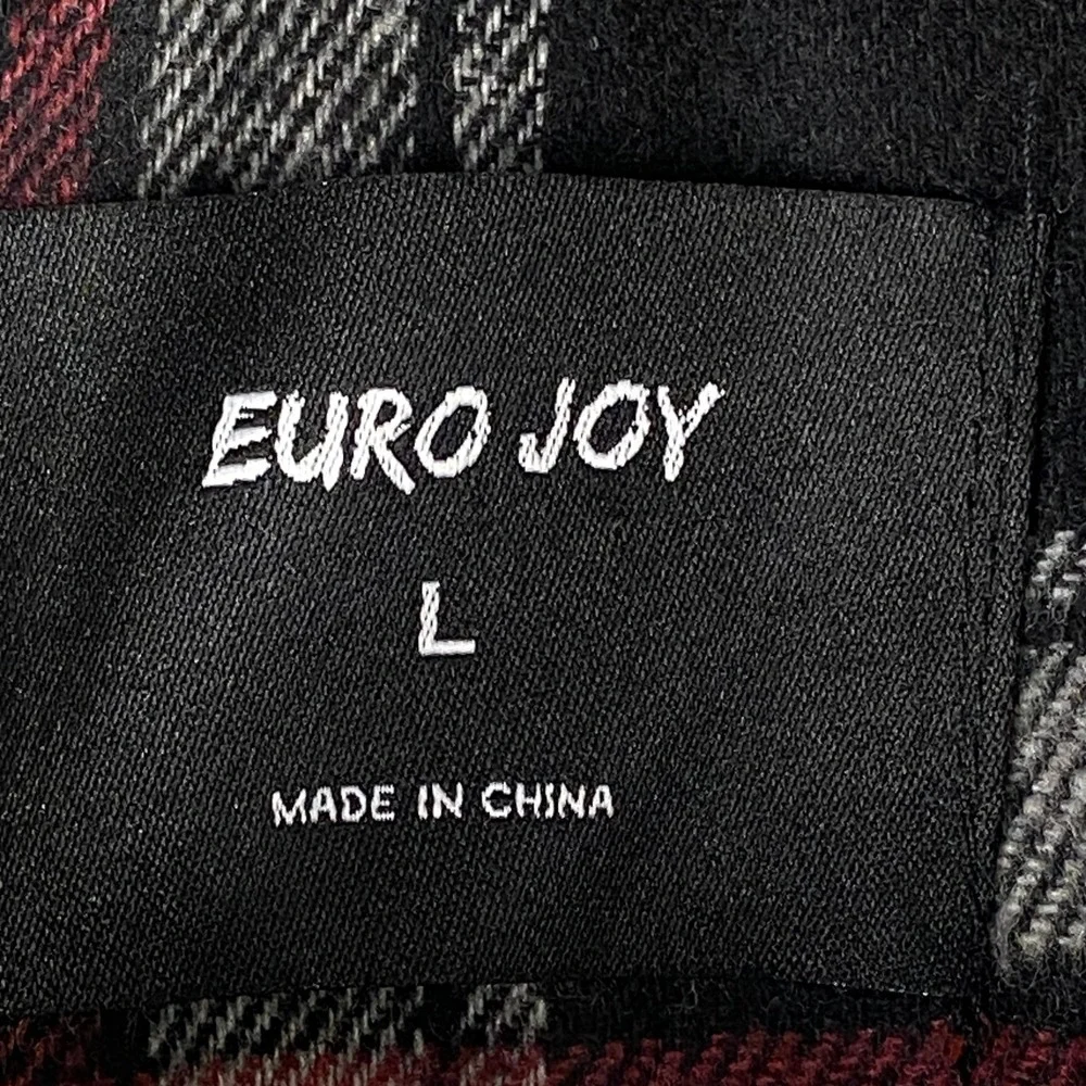 EURO JOY Flannel Shirt Jacket Men L Sherpa Lined Plaid Shacket Snap Outdoor Warm